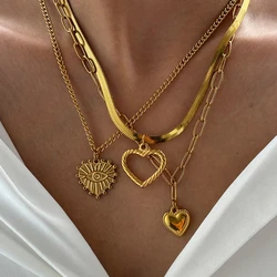 Stainless Steel Necklace Vintage Noble Texture Unique Heart Pendant Multi-style Chain Fine Necklace For Women Jewelry Party Wear