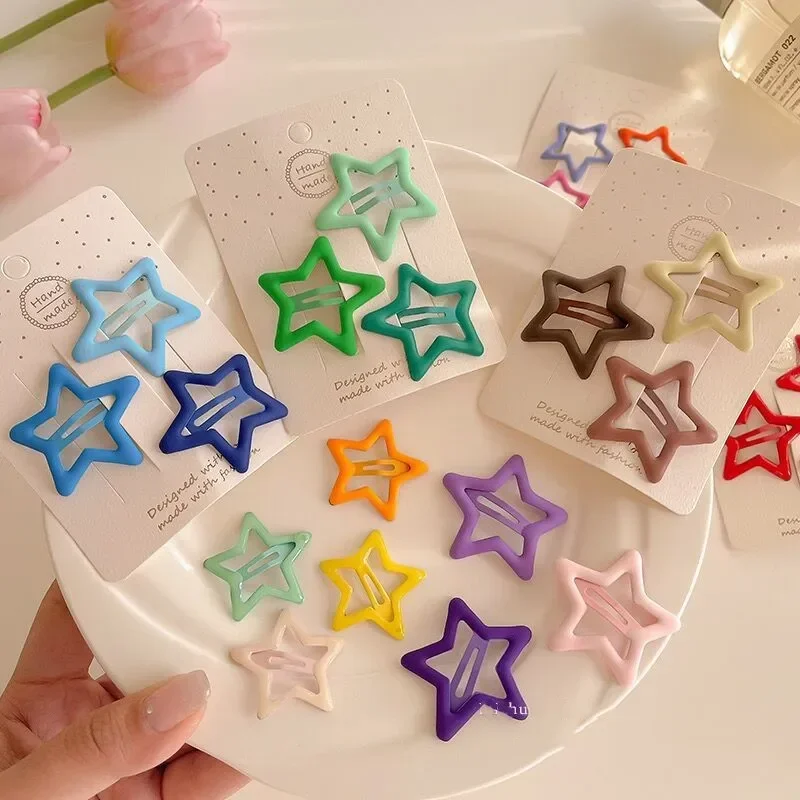 Colorful Star Hairpin New Set Multi-colored Sweet Hair Bangs Clip Women\'s Five-pointed Star Cute Broken Hair BB Clip