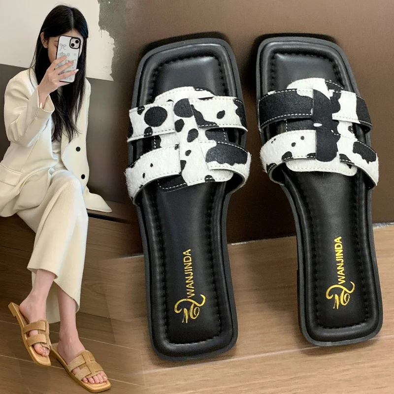 Summer Soft Sole Flat Sandals 2024 Open Toe Outdoor Slippers Beach Women's Shoes Plus Size 43 Zapatos De Mujer Slides