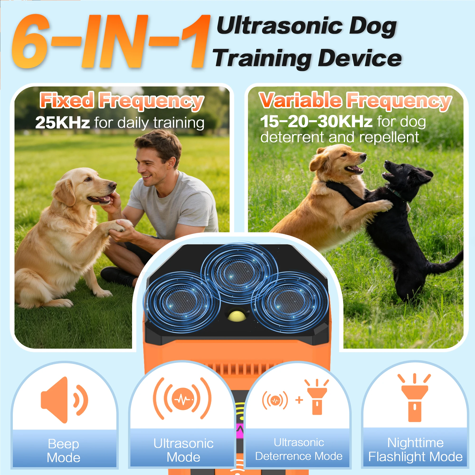 WXRPET Pet Dog Repeller Ultrasonic Dog Training Device Rechargeable Anti Dog Bark Deterrent Device With LED Flashlight - view 3