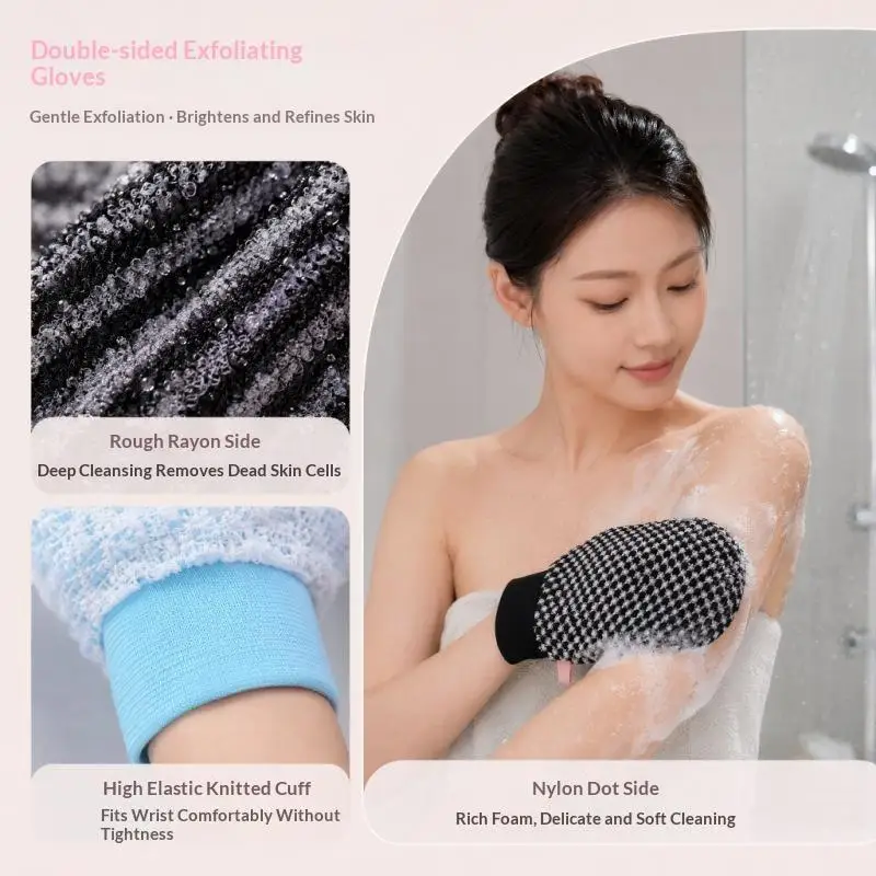 Doppelseitige Peeling-Duschhandschuhe mit Massage-Textur, schmerzfreier Körperpeeling-Handschuh, sanfte Tiefenreinigung, Bade-Scrubber – Detail 6