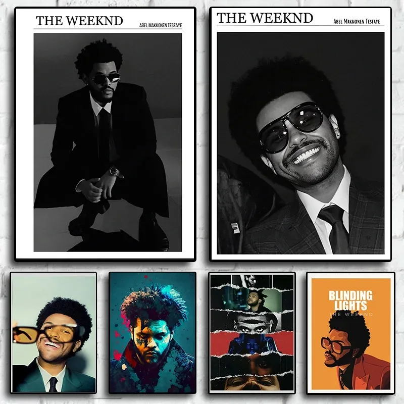 Black and White Rapper The Weeknd Poster Aesthetics Set Hip Hop Music Album Starboy Kiss Land Canvas Print Wall Art Room Decor