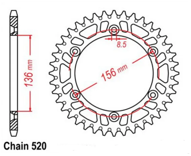 520 Chain Rear Sprocket for Husqvarna 125 630 450 510 610 570 630 410 240 250 300 360 310 449 511 SM SMS SMR TE WR TXC TC CR WRK