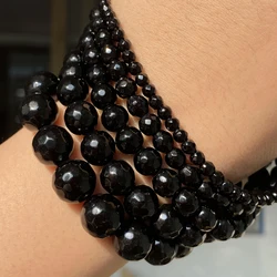 Natural Faceted Black Agates Stone Beads Round Loose Spacer Beads For Jewelry Making DIY Bracelet Handmade 4/6/8/10/12mm