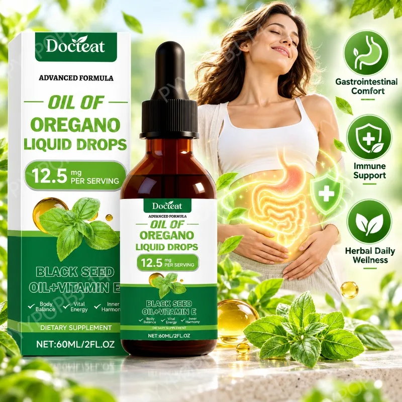 Oil of Oregano Liquid Drops, Support Gastrointestinal Comfort & Immunity,12.5mg Oregano Oil with Black Seed Oil & Vitamin E,60ml