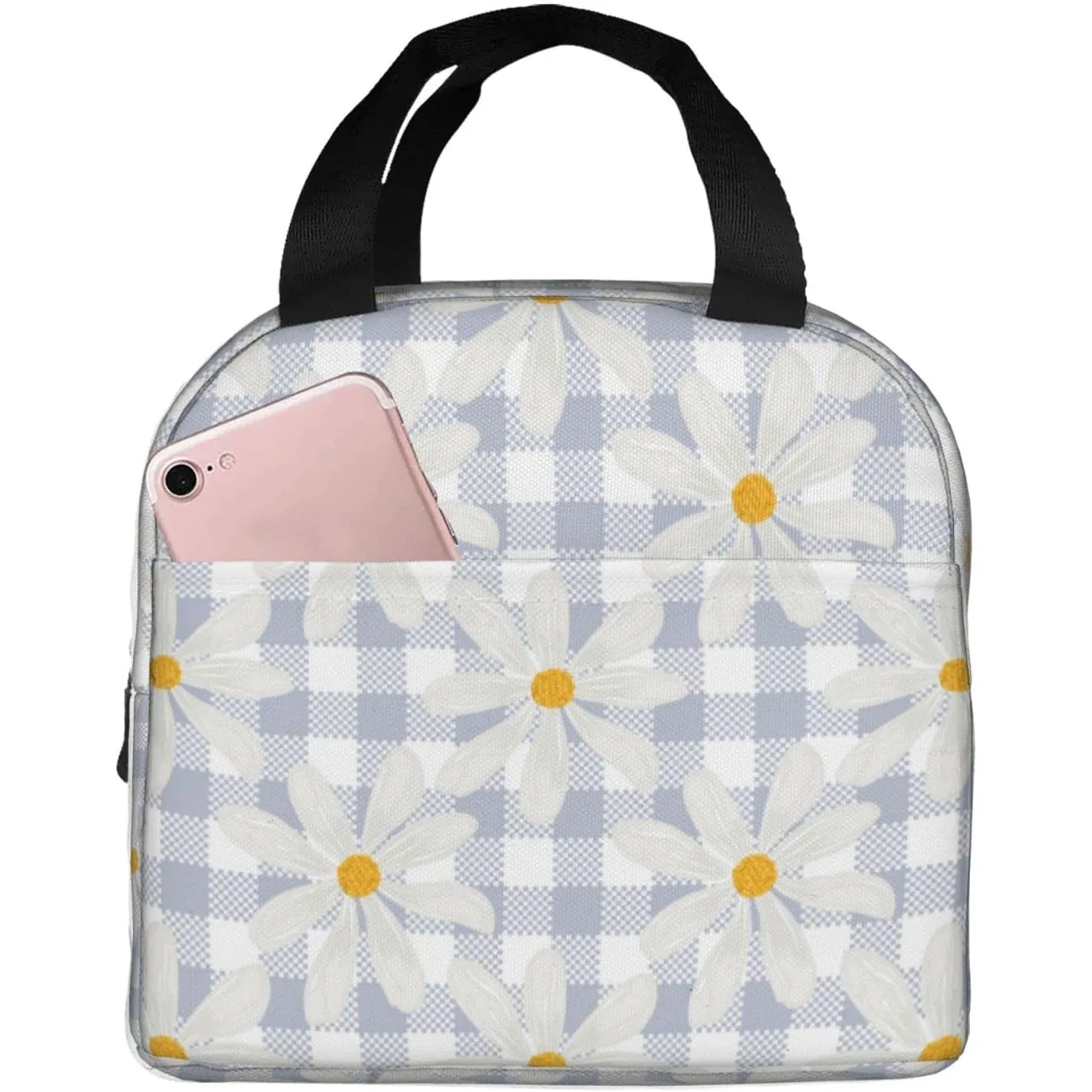 

Lunch Bag for Women Men, Cute Daisy Floral Insulated Lunch Box Container with Frond Pocket for Work Picnic Travel