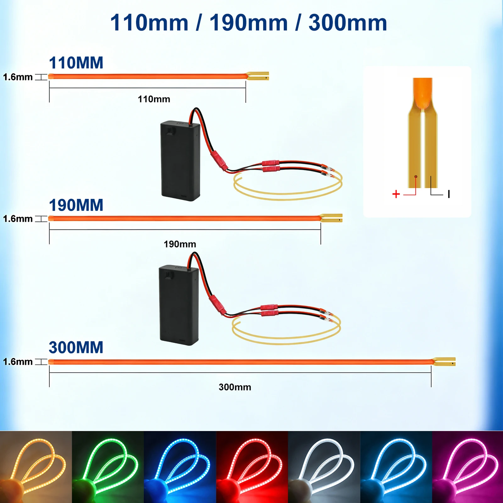 Battery Power 3V Flexible LED Filament Free Cut 110mm 190mm 300mm LED Diode DIY Edison Bulb Lamp Parts Pink White Red Blue Warm