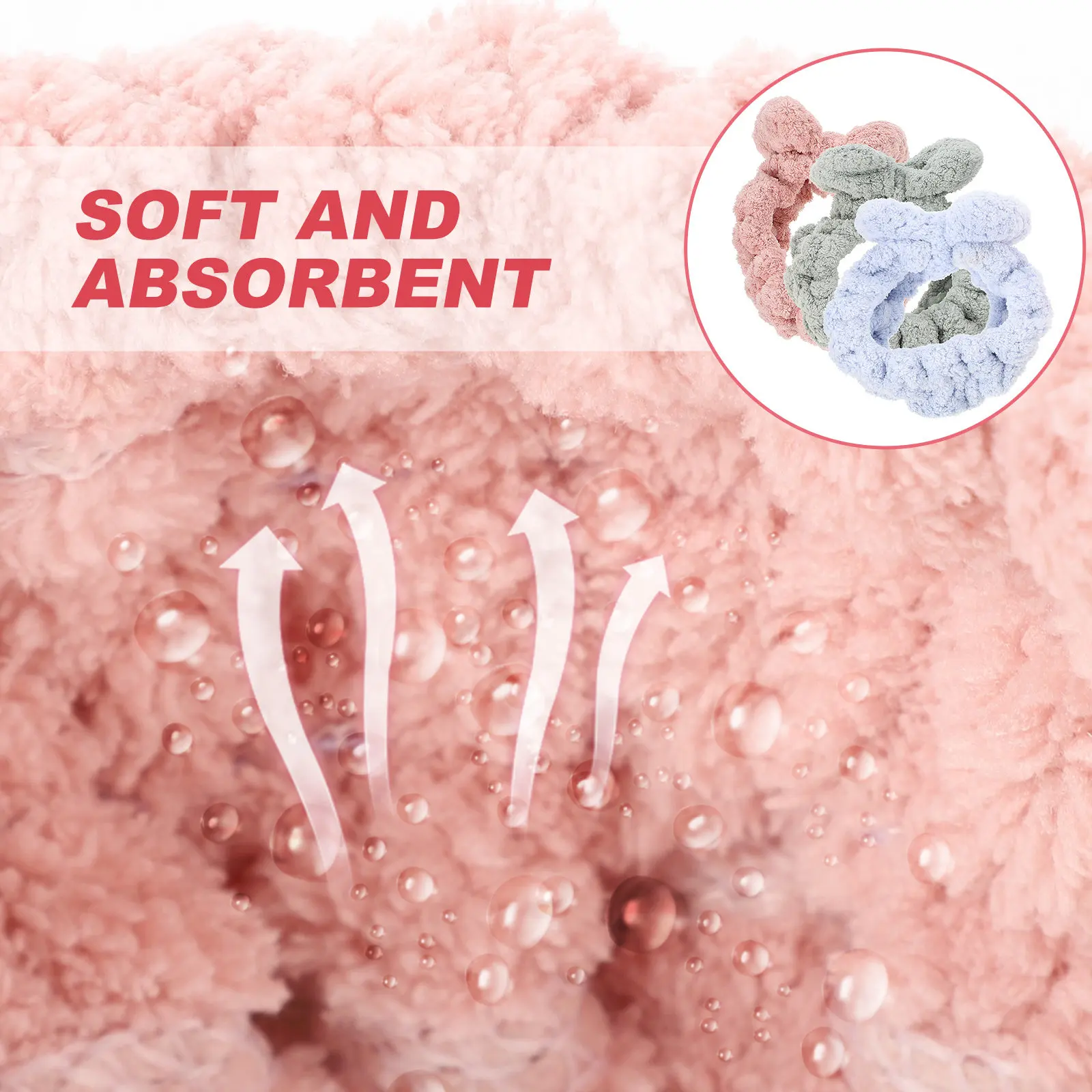 

3Pcs Face Washing Headband Bow Striped Elastic Soft Hairbands Makeup Wristband Spa Hair Accessory for Women