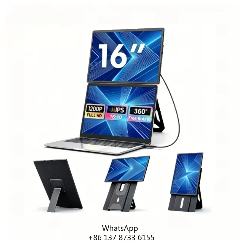 16 Inch LCD Portable Laptop Screen Extender 1200P IPS Side Attached Monitor Type C 300cd/m Brightness 1000:1 Contrast Ratio For