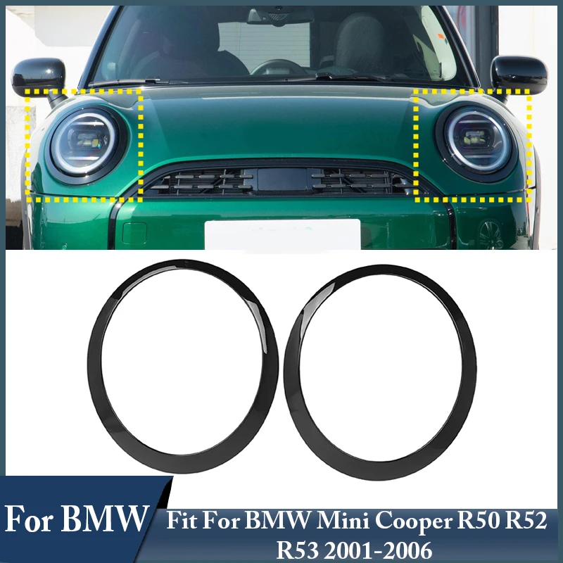

2Pcs Car Front Light Frame Headlight Decoration Black Chrome Ring For BMW Mini Cooper R50 R52 R53 2001 2002 2003 2004 2005 2006