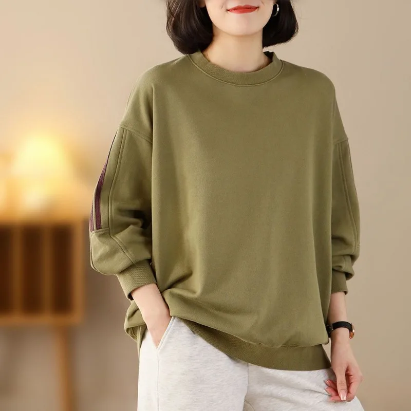 Trendy Striped Contrast Color Crew Neck Lantern Long Sleeve Women\'s Clothing Pullover Fashionable Casual Spring Autumn Tops