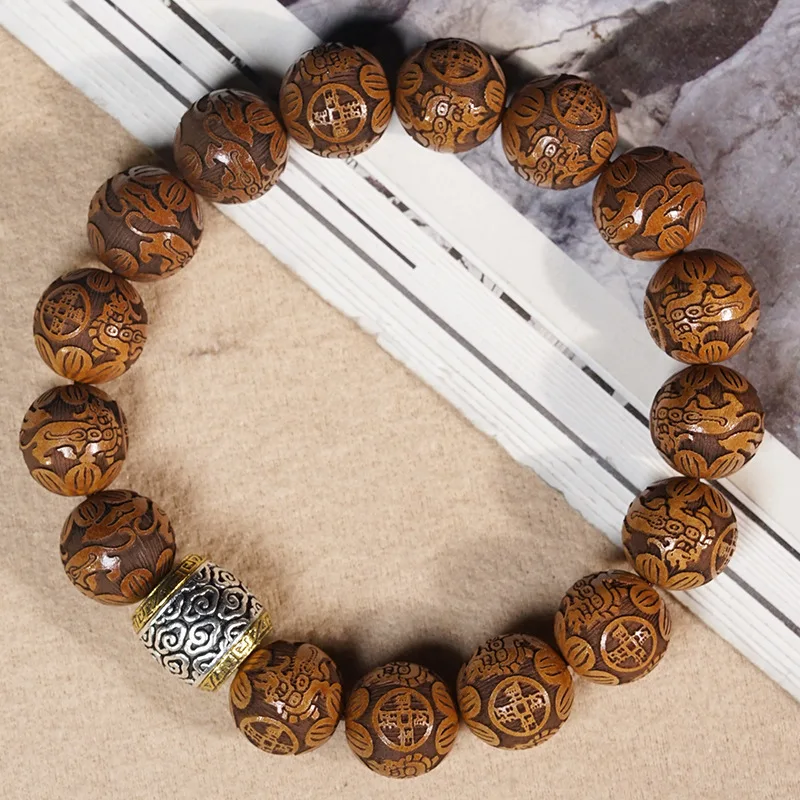 African yellow rosewood carving for attracting wealth and treasures, 12mm DIY single-loop Buddhist bead , hand bracelet,