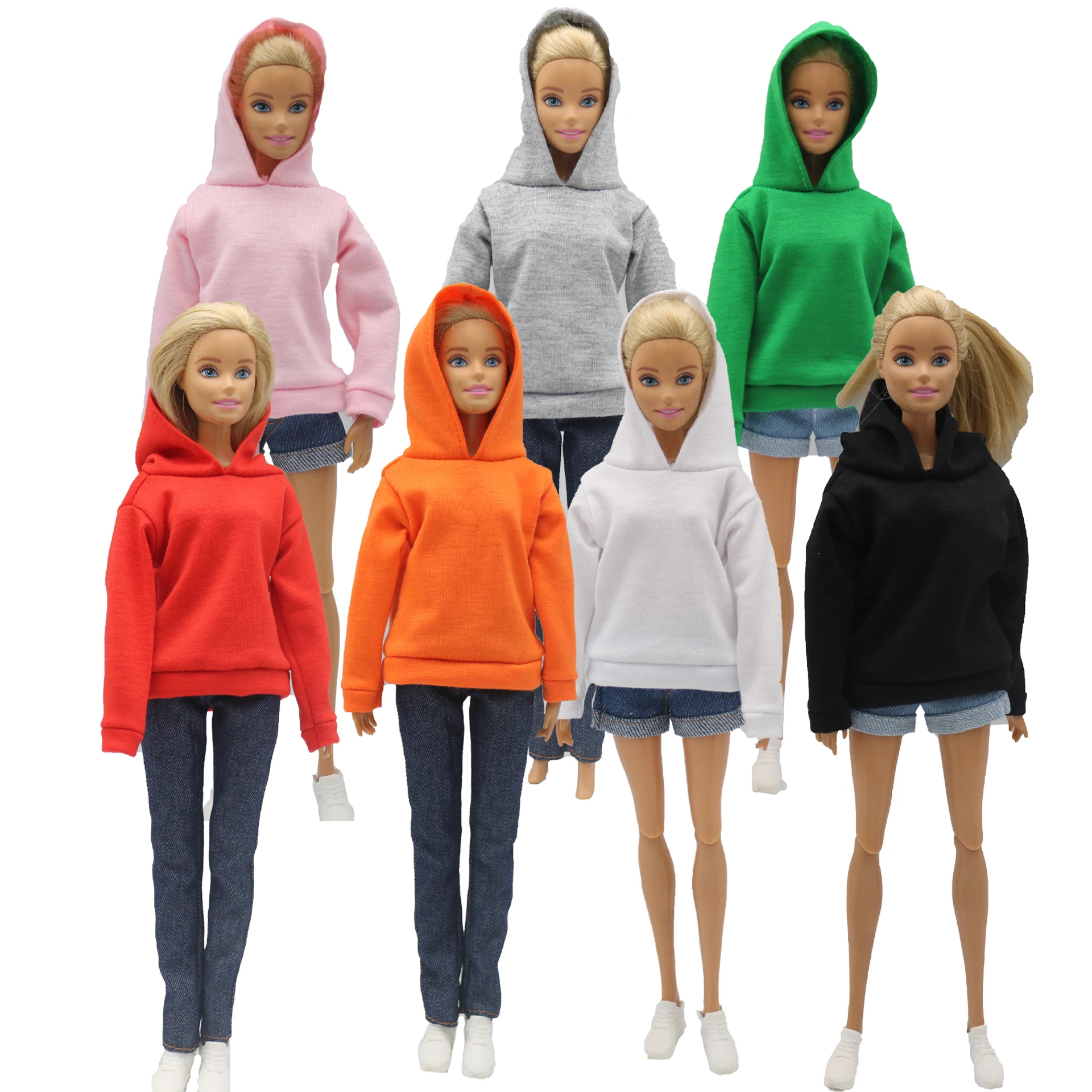 New 30cm 1/6 Doll jeans shorts long sleeves simple and loose hoodie set Daily Wear Clothes for Barbies doll Accessories