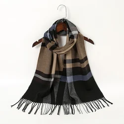 Winter Warm Plaid Tassel Scarf Cashmere Shawl Men Woman Fake Cashmere Scarf Outdoor Windproof Pashmina Scarves Wholesale