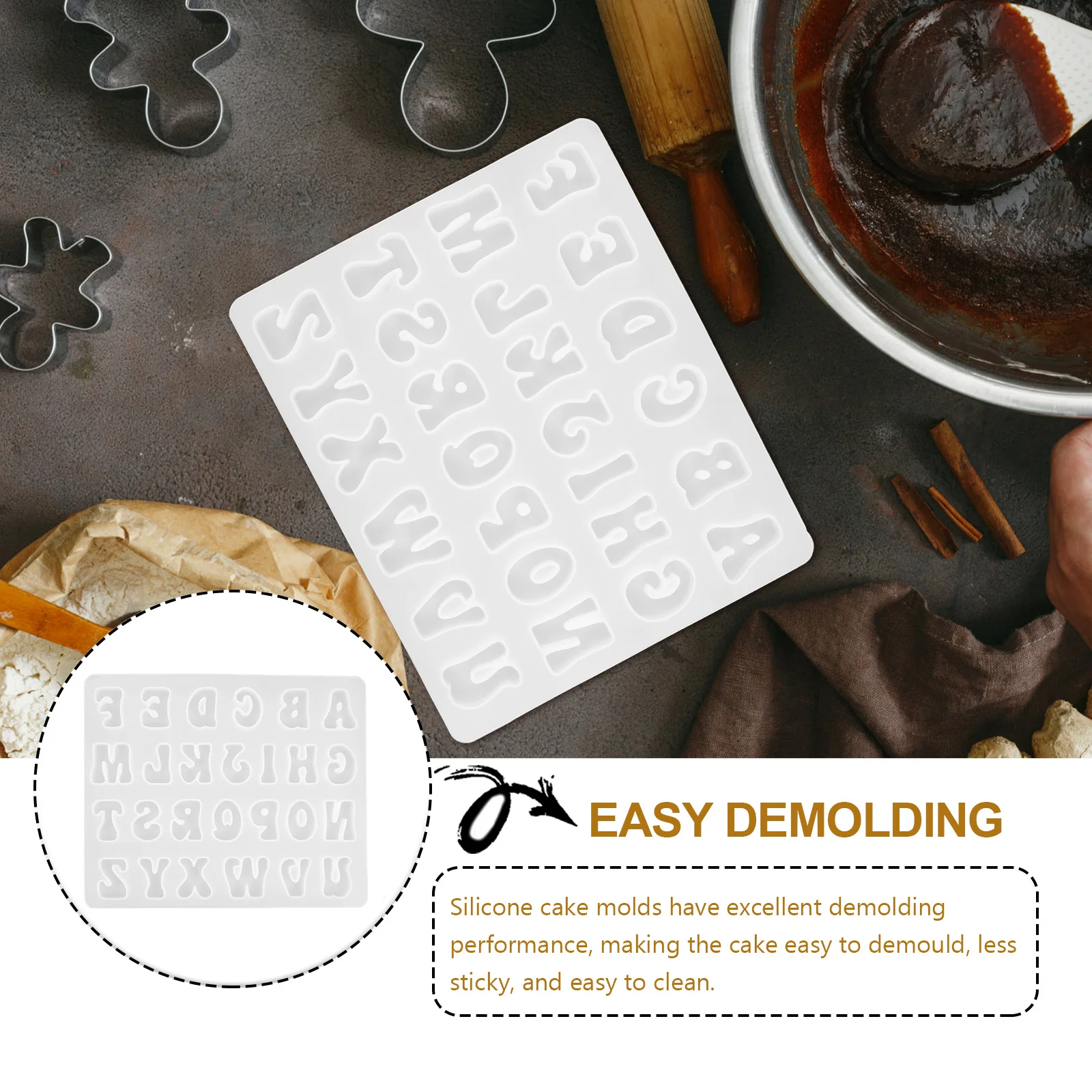 

26 Letters Alphabet Silicone Cake Fondant Molds Transparent Round Corner Cookie Baking Chocolate Making Tools