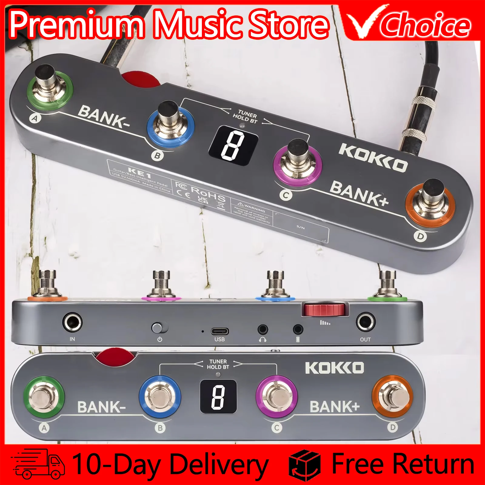 KOKKO KE1 Multi-Effects Processor Guitar Multi-Functional Guitar Pedal 36 Presets 6 Effect modules Boost Modulation Delay Reverb