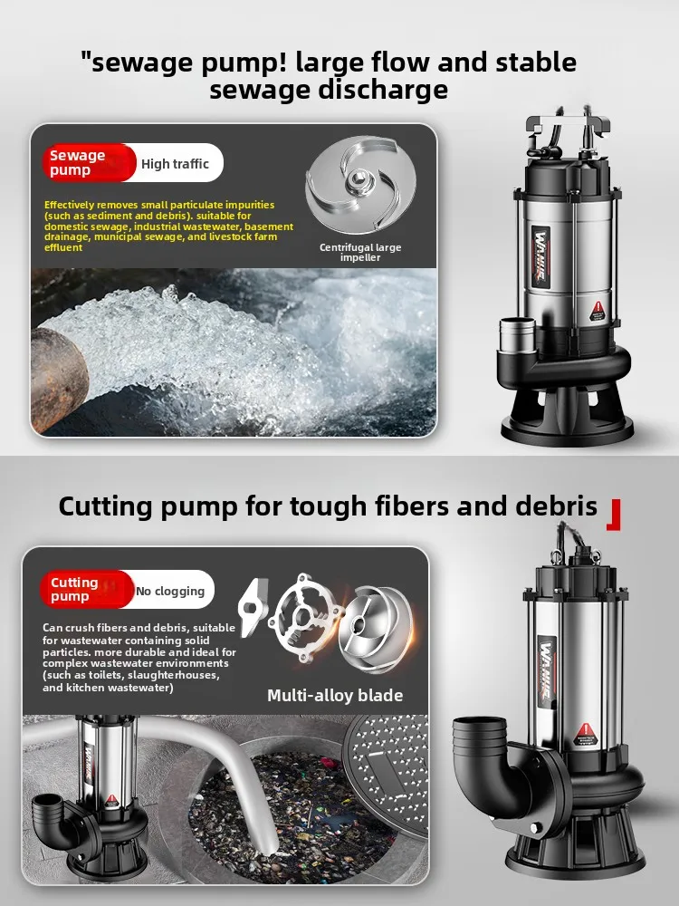 Cutting Sewage Pump, Manure Pumping Slurry Pump, High Power Rural Toilet Septic Tank Suction and Discharge Pump 220v