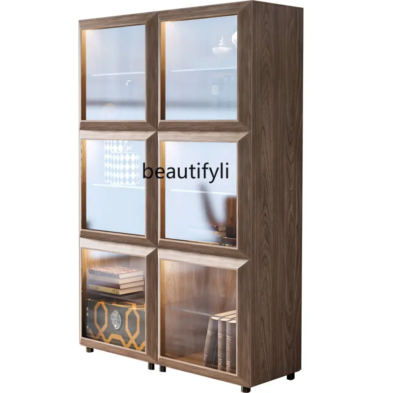 

Italian Light Luxury Solid Wood Bookcase Bookshelf Oak Glass Door Storage Display Combination Chocolate Ice Cube Bookcase