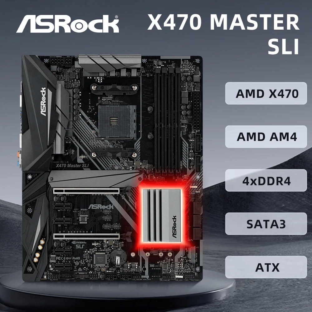 ASROCK X470 MASTER SLI Motherboard AMD AM4 Support Ryzen 9 5950X R7 5800X3D R5 4600G CPU AMD X470 Chipset 4xDDR4 HDMI 1.4 ATX