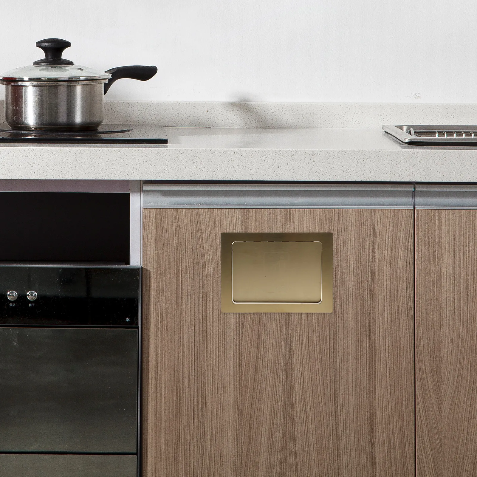 

Recessed Stainless Steel Garbage Can Lid 9.24x6.76x1.18 Side Opening Embedded Trash Bin Cover Kitchen Cabinet Waste Bin