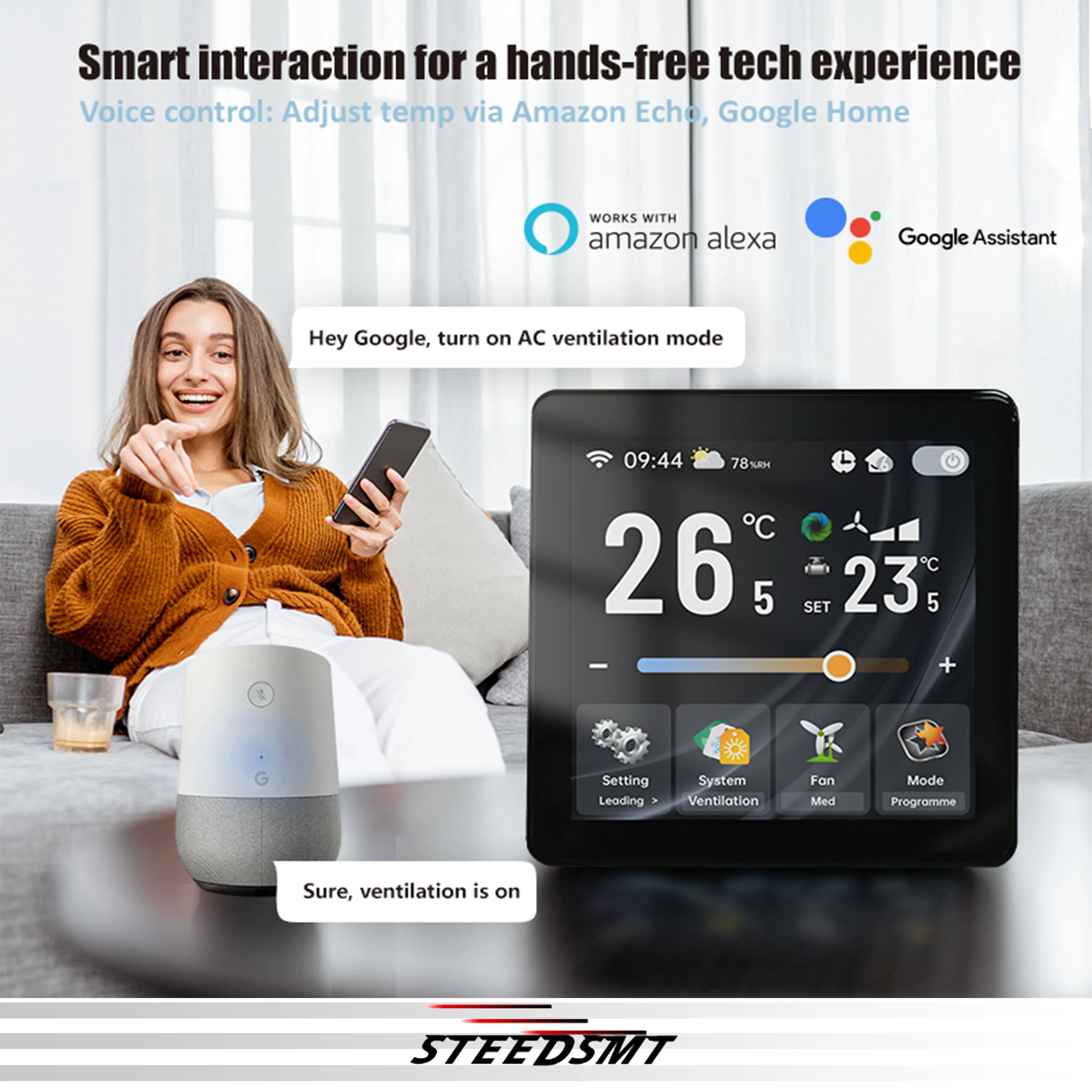 4-Inch Touch Screen WIFI THERMOSTAT For Cool Heat Valve Balance Adjustment 2P/4P Work with Amazon Alexa,Google Assistant,Yandex