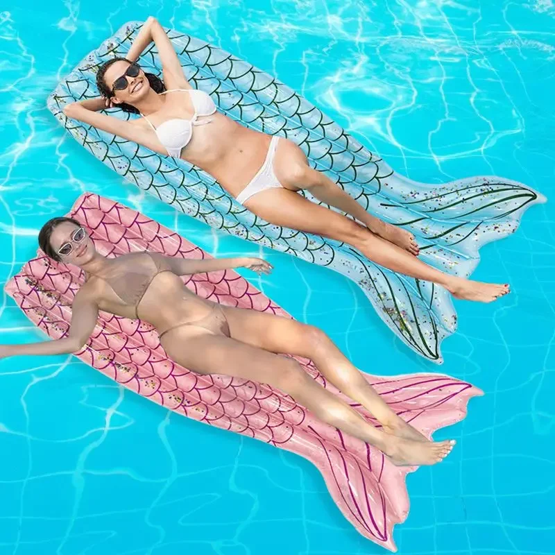 Sequin Mermaid Tail Inflatable Floating Row Adult Water Lounger Pool Mermaid Glitter Inflatable Fishtail Floating Bed