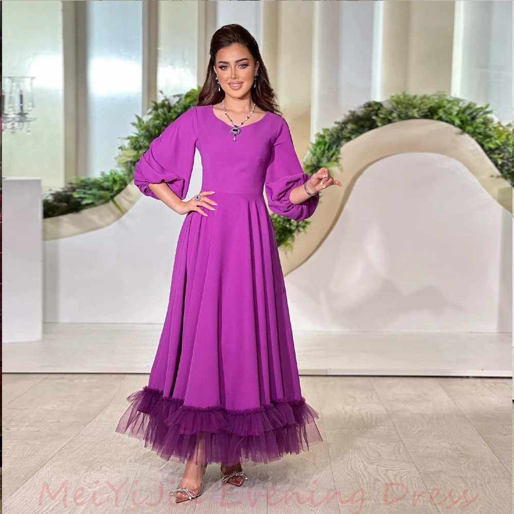 Meiyijia O-Neck Pleats Piping A-Line Half-Sleeves Ankle-Length فستانسهرة Arabia Sexy Evening Birthday Club Outfits Summer2024