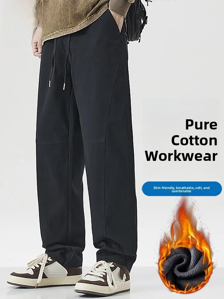 

Повседневные хлопковые брюки, мужские свободные брюки, американская рабочая одежда, прямые брюки, осень-зима, модные молодежные виталии