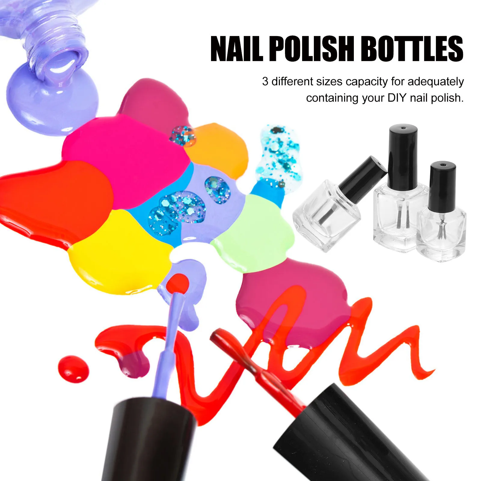 

3Pcs Empty Nail Polish Bottles Clear Square Glass Portable Travel Nail Polish Holders Leakproof Containers with Brush