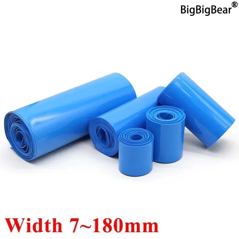 1 Meter Blue 18650 Lipo Battery PVC Heat Shrink Tube Pack 7mm ~ 180mm Width Insulated Film Wrap lithium Case Cable Sleeve Blue