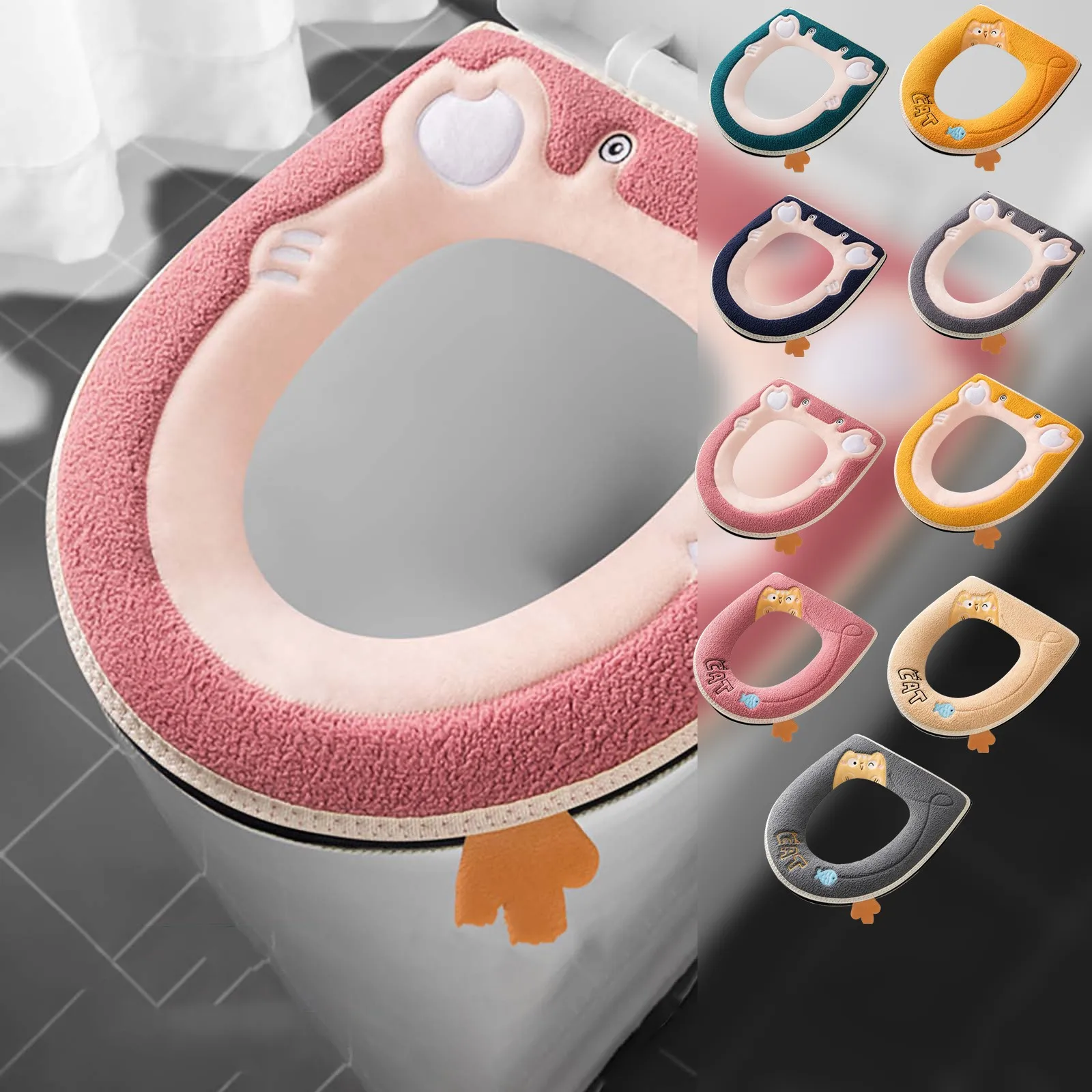 

Household Cute Thickened Waterproof Zipper Toilet Gasket with Handle Soft Washable Closestool Warmer Accessories