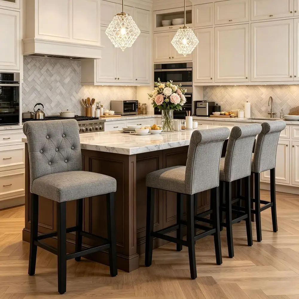 

24inch Counter Height Bar Stool, Set o 4 Counter Height Chairs or Kitchen Island Upholstered Back Bar Chairs abric Barstool with