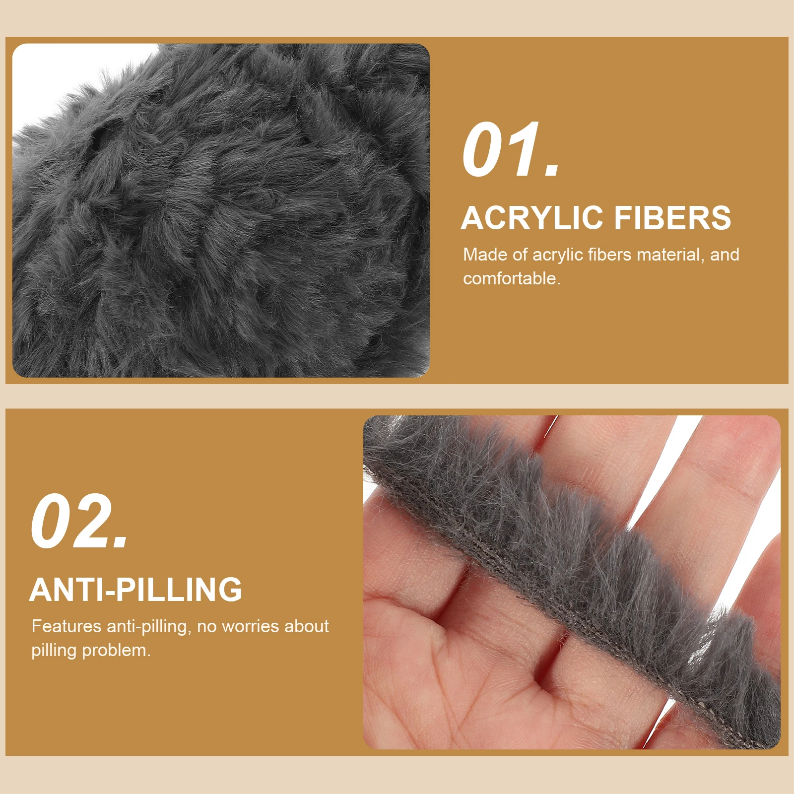 

2 PCS Imitation Mink Wool Yarn Chunky Fleece Material Gray Soft Thick Girl