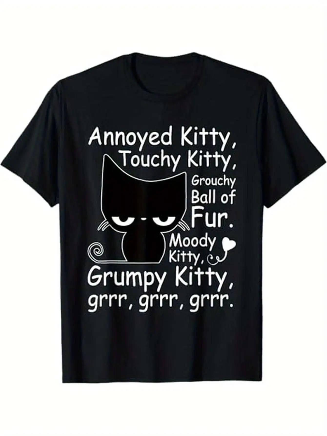 

Funny Cat Graphic T-Shirt – "Angry Kitty" Design with Humorous Phrases, Perfect Gift for Cat Lovers Women Summer Streetwear Y2K