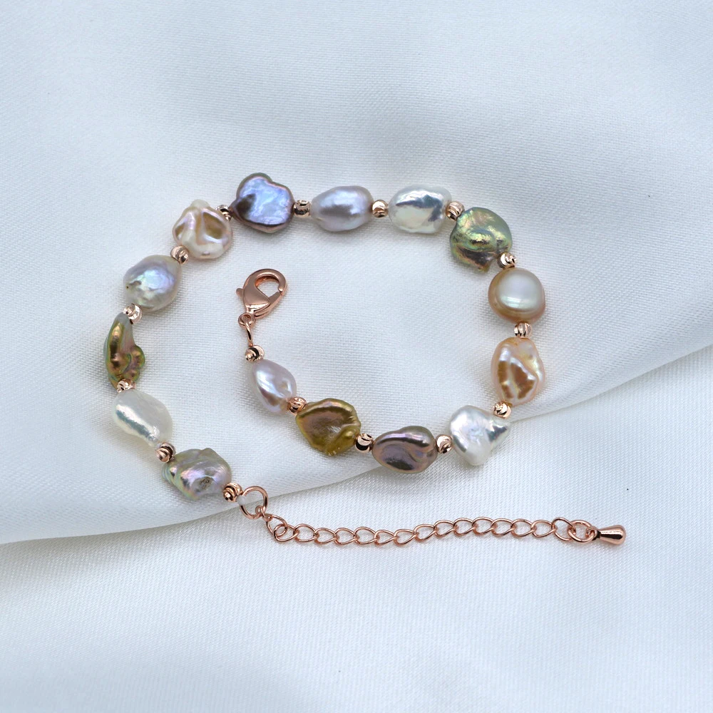 Real Color Baroque Bracelet Irregular Shape Natural Pearl Rose Gold Accessory Women\'s Bracelet