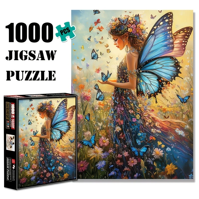 1000pcs Butterfly Winged Fairy Jigsaw Puzzle, Cardboard Material, Challenging DIY Brain Game, Interactive Family Activity, wit