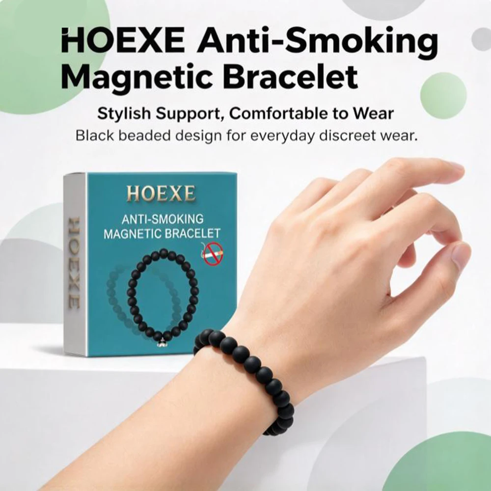 Anti smoking reminder bead bracelet, elastic black bead magnetic wristband, jewelry gift for friends