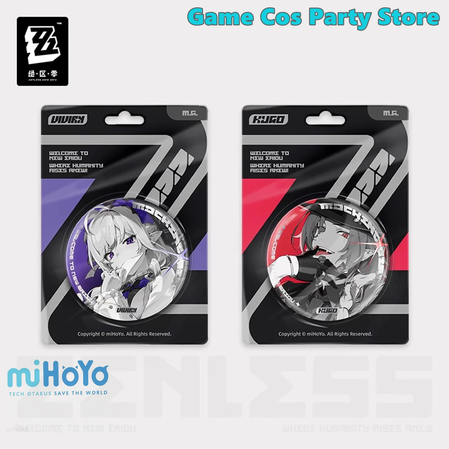 [Genuine] Game Zenless Zone Zero Mockingbird Hugo Vlad Reflective Badge Vivian Banshee Metal Brooch Anime Pins ZZZ Cosplay 58MM