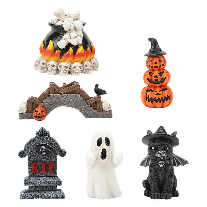 

Миниатюрная Статуэтка на Хэллоуин, Статуэтка из смолы, мини-череп, призрак, Декор, микрочереп, призрак, ландшафт, украшение для дома с привидениями