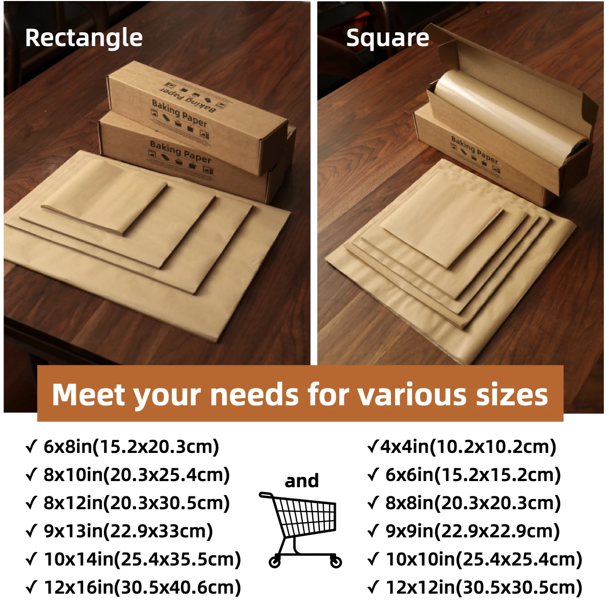 Parchment Paper Baking Paper Non-Stick Precut Square 4” to 12” Baking Sheets Grilling Air Fryer Steaming Bread Cake Cookie