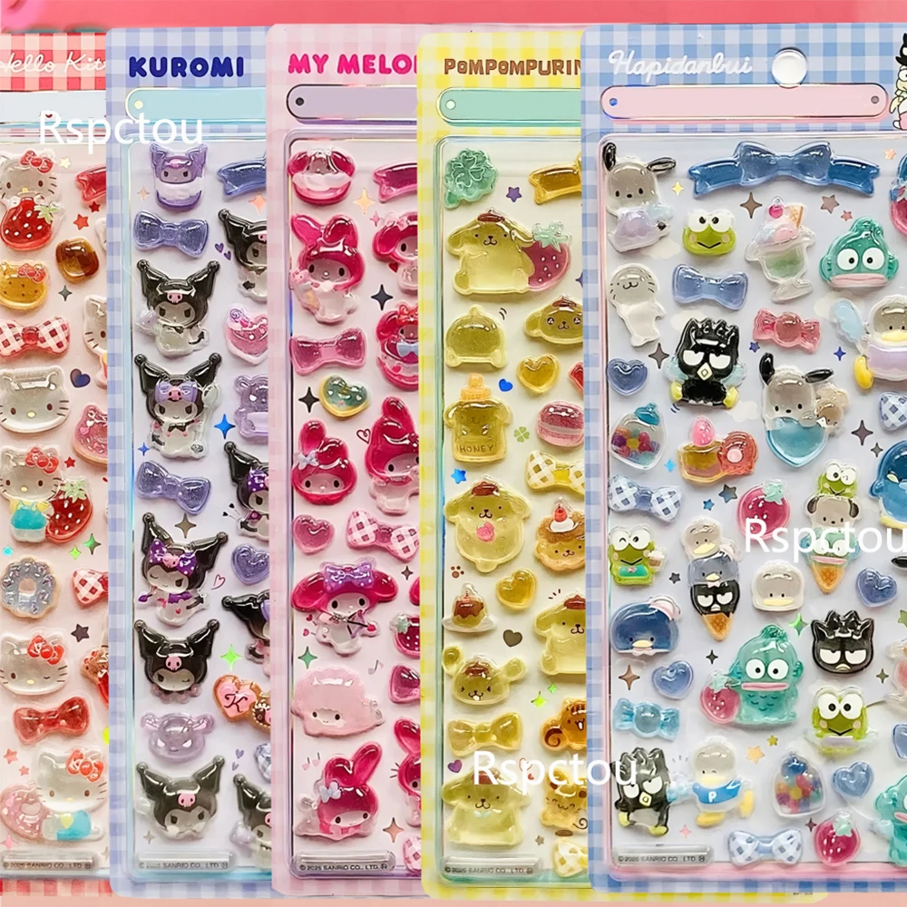 Cute Cartoon Sanrio Anime Kuromi My Melody 3D Relief Stickers Aesthetic Crystal Sticker Toys Decorative Guitar Motorcycle Laptop