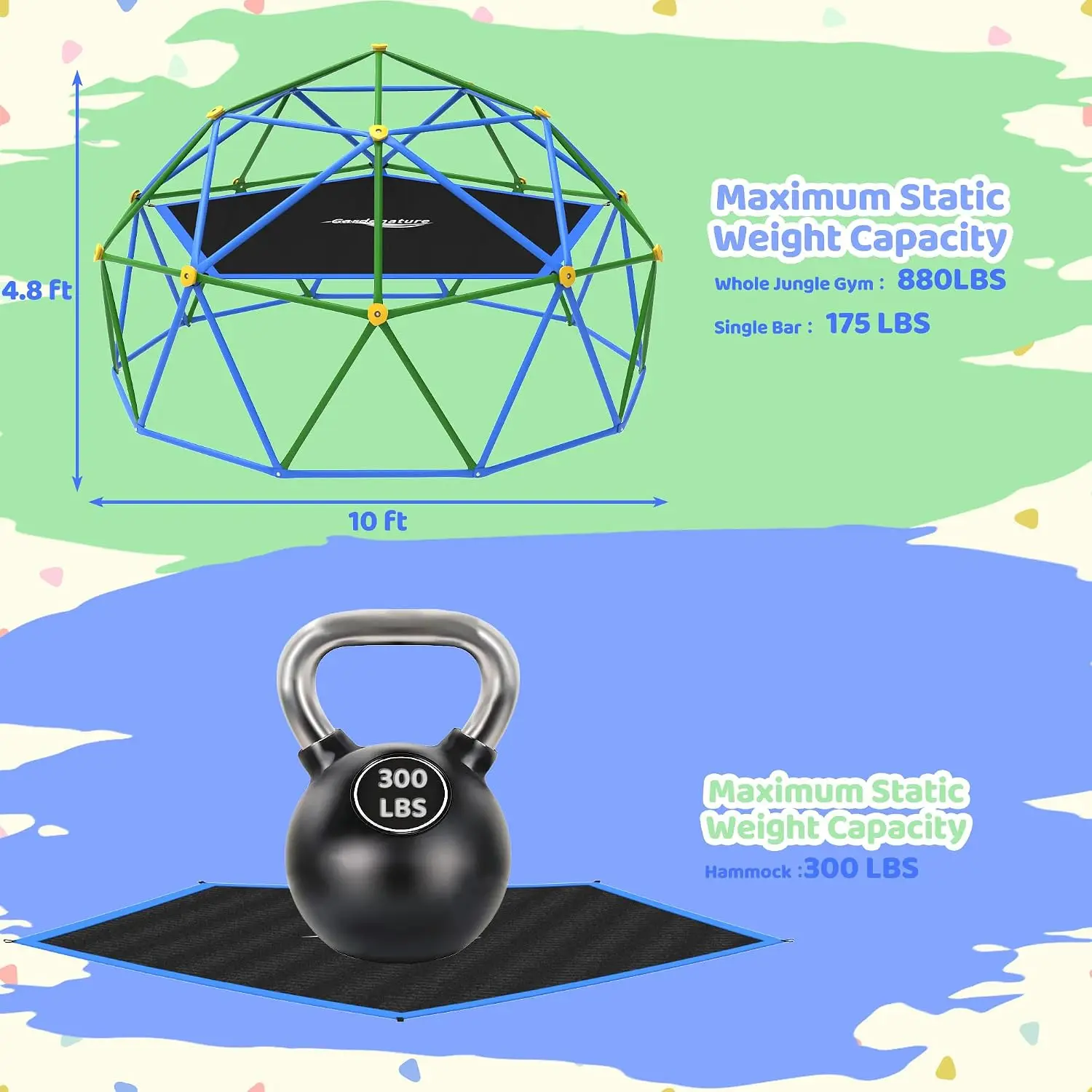 10FT Climbing Dome with Hammock, Outdoor Jungle Gym for Kids | Geometric Dome Climber, 880LBS Dome & 300LBS Hammock Capacity, An