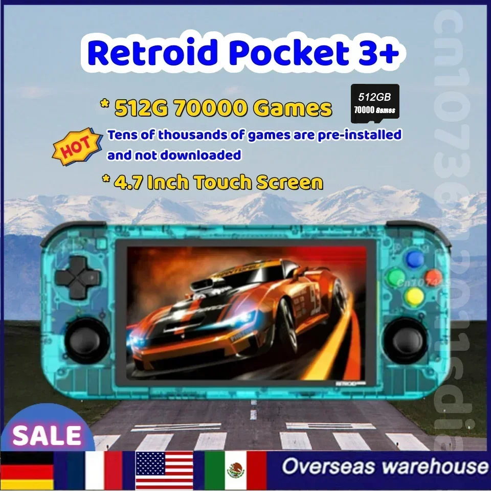 Retroid Pocket 3+Handhelds Game Console 4.7 Inch Touch Screen Android 11 Built-in 512G 70000 Game PSP PS2 Support WIFI Bluetooth