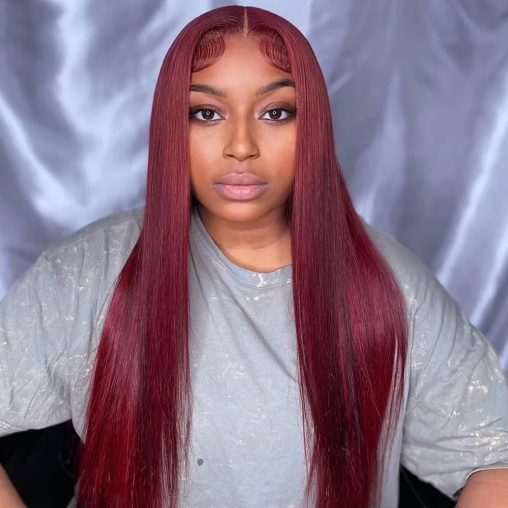 

Бордовый 13x4 Прозрачные кружевные фронтальные парики Человеческие волосы 99j Прямые 13x6 Парики фронта шнурка для женщин Человеческие волосы предварительно выщипанные