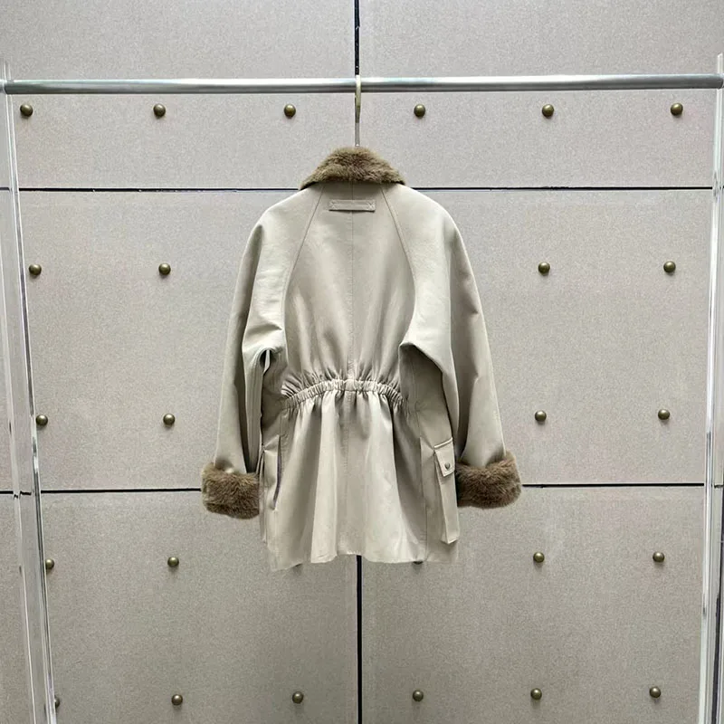 

Women's Fur-Trimmed Multi-Pocket Waist-Defining Jacket Coat, Longline Coat, Premium Cotton Trench Coat, 2025, Winter, New Arriva