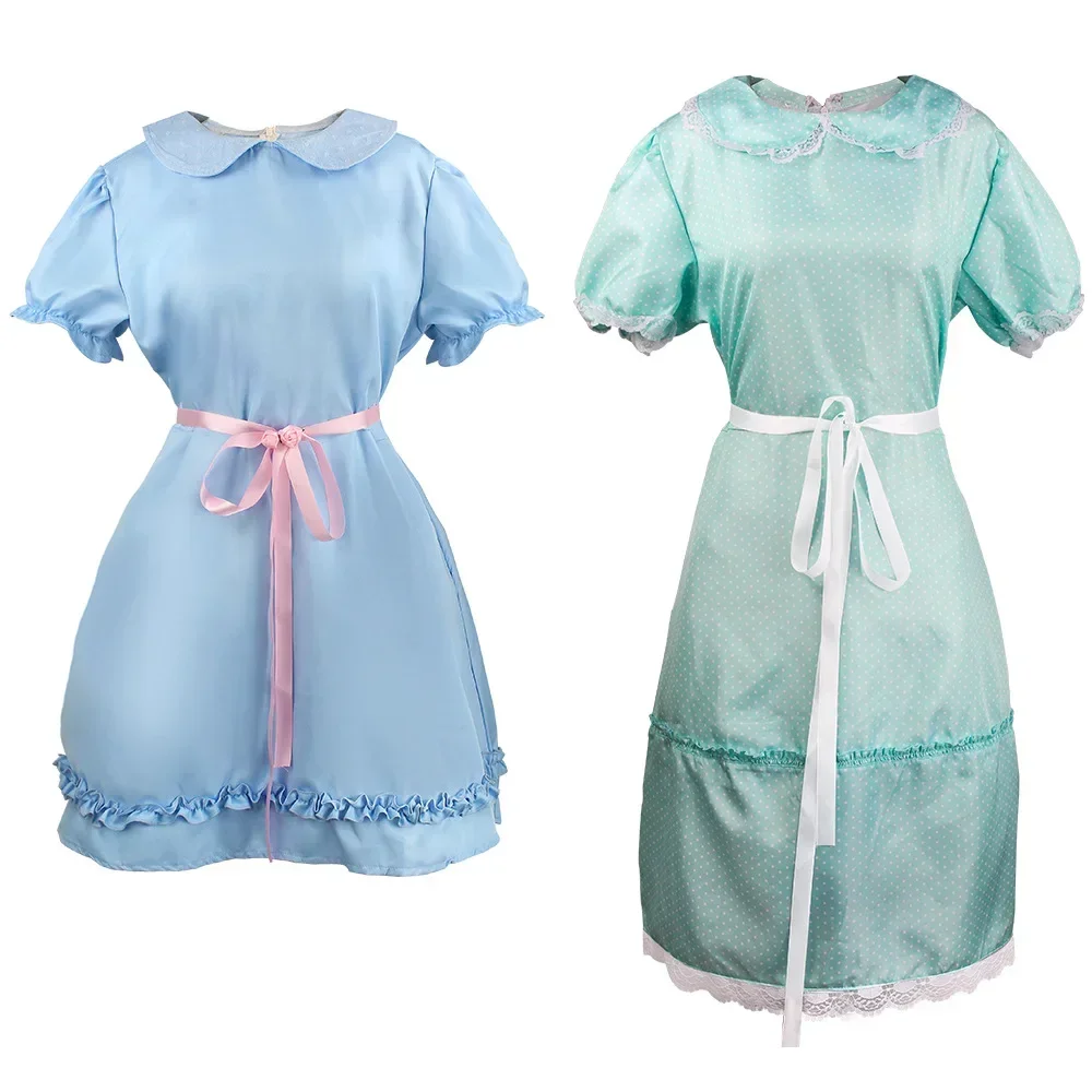 Movie Shining Grady Twins Cosplay Costume Horrible Blue Dress Twin Women Role Play Evening Dresses Halloween Carnival Party