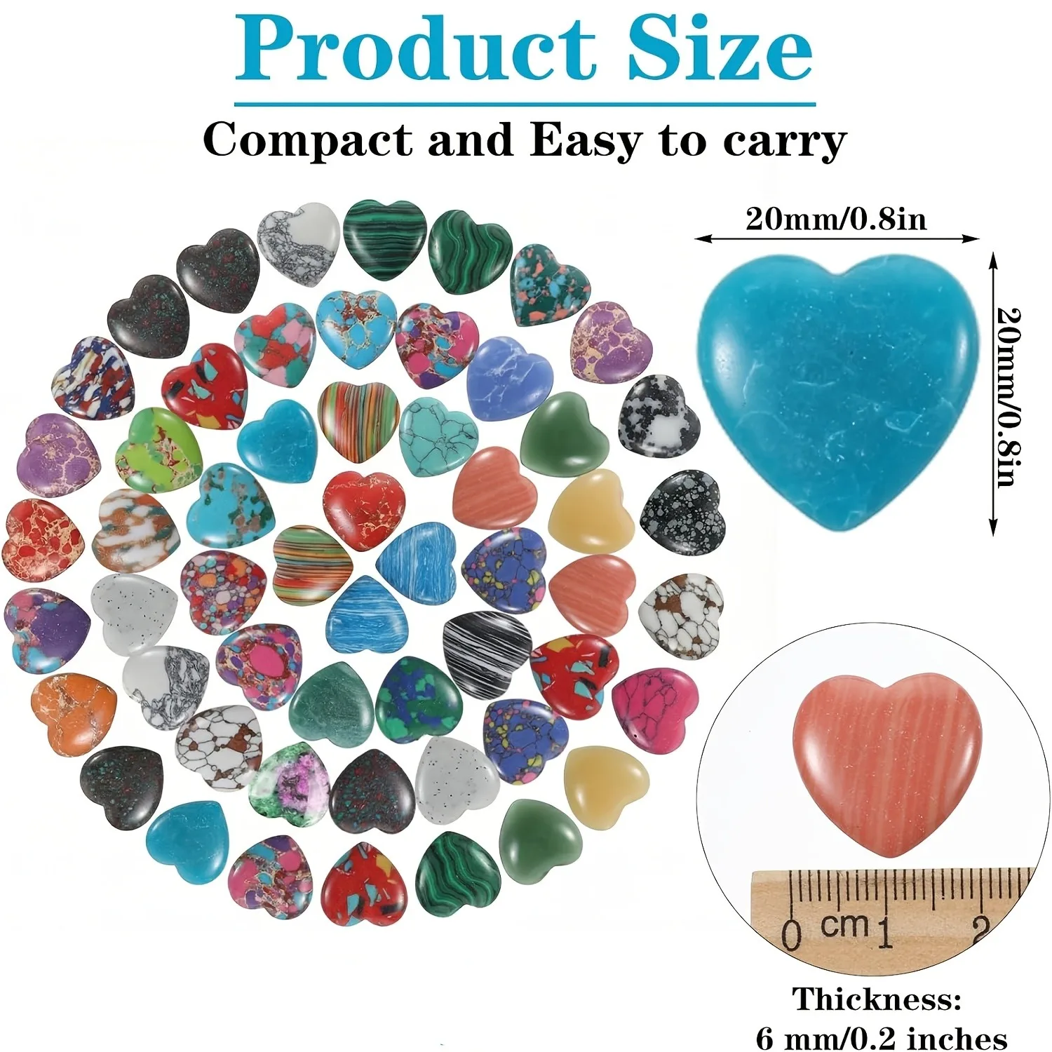 20Pcs Heart Shaped Worry Stones, Heart Crystals Bulk, 0.8 Inch Gemstones, Assorted Cute Natural Heart Crystal Set