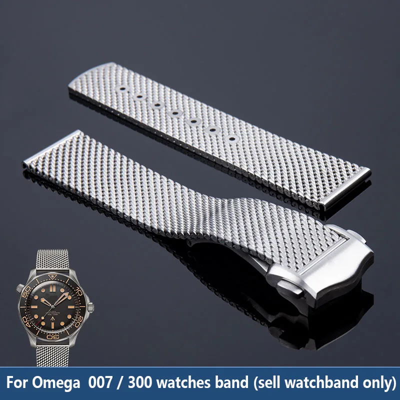 High Quality Watchband for Omega 007 Seamaster 300 AT150 Watch Band stainless steel Milanese Mesh Loop Strap 20mm folding clasp