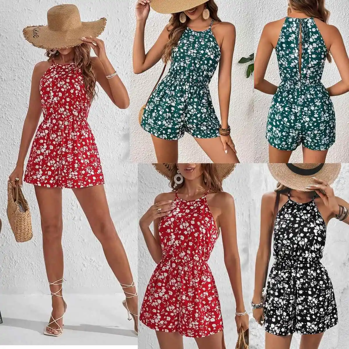 

Женский комбинезон с цветочным принтом, высокой талией, длиной до колена, из тонкого полиэстера, повседневный, весенний, модный