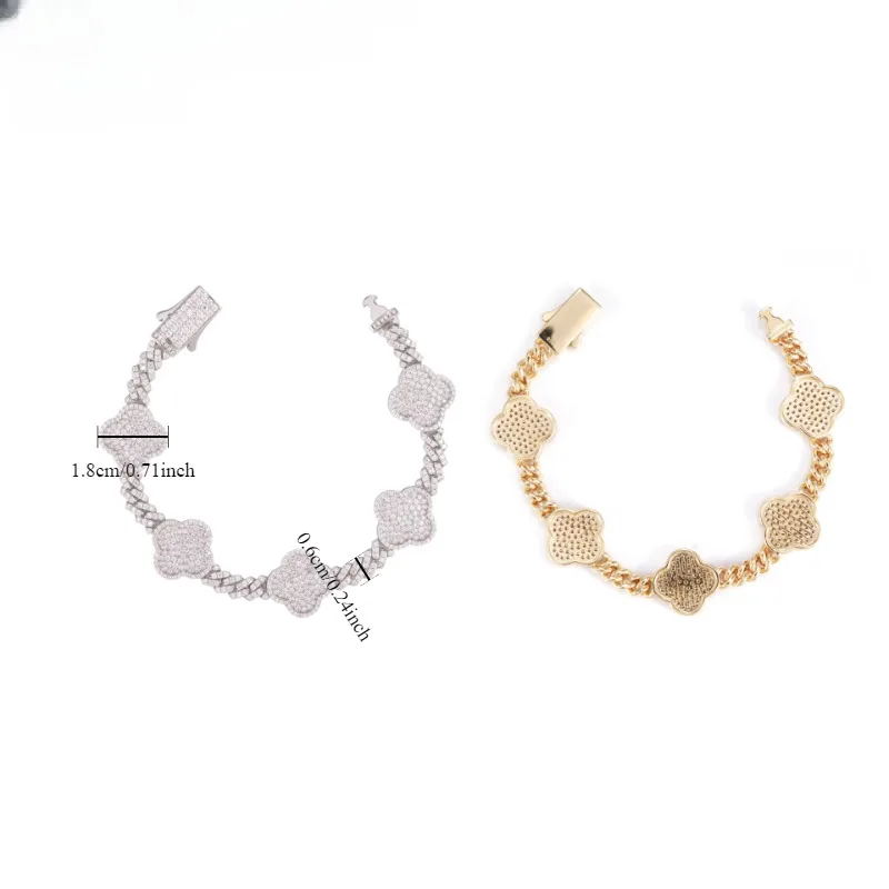 Hiphop 6mm Full Moissanite Clover Cuban Chain Bracelet for Women Men Rock Jewelry 925 Silver Shine Diamond Miami Link Bracelets